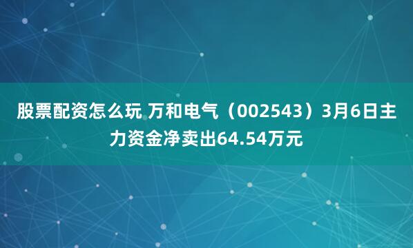 股票配资怎么玩 万和电气（002543）3月6日主力资金净卖出64.54万元