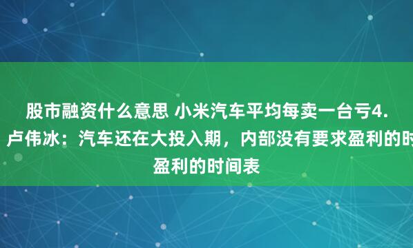股市融资什么意思 小米汽车平均每卖一台亏4.5万，卢伟冰：汽车还在大投入期，内部没有要求盈利的时间表